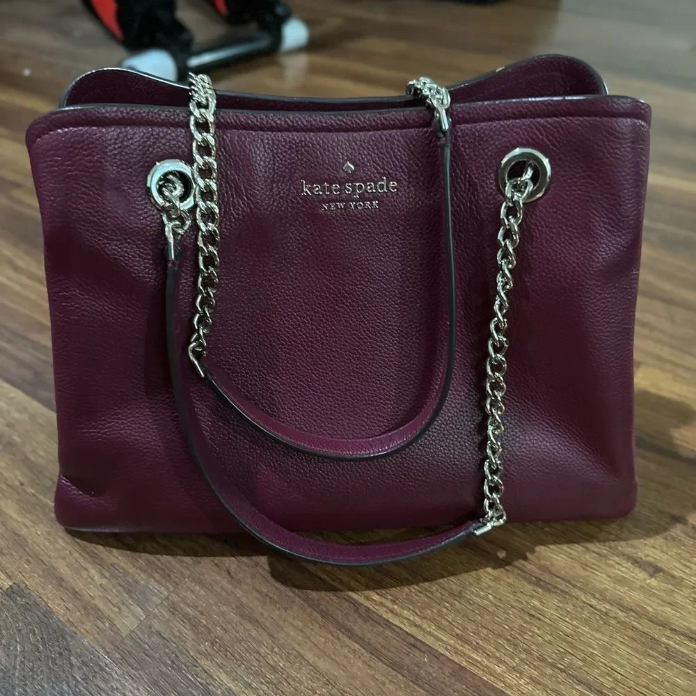 Kate Spade New York Jordyn Medium Chain Handle Tote Shoulder Bag Burgundy